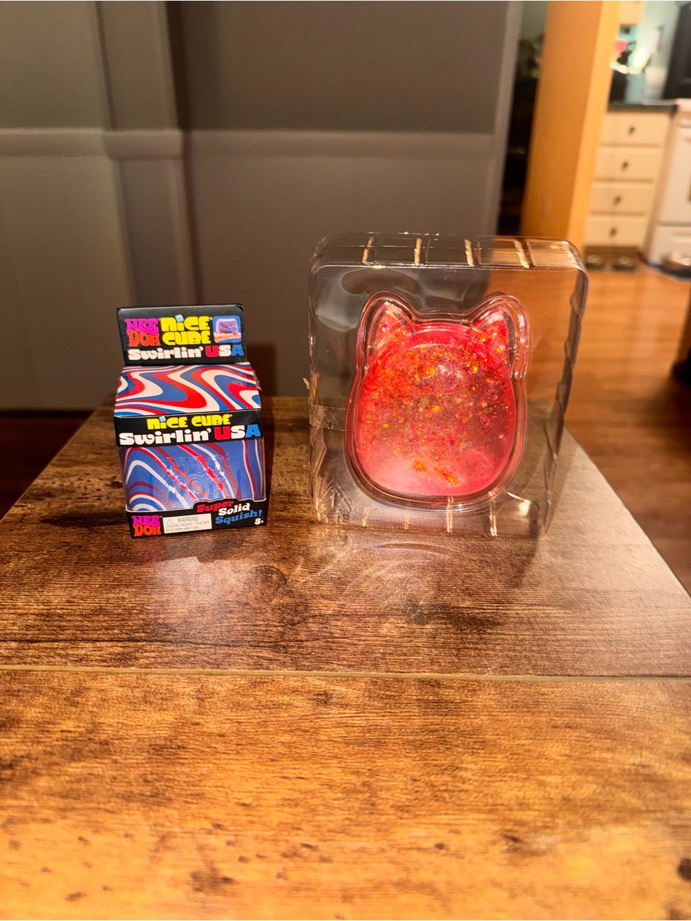 Nice Cube Swirlin' USA & Squishmallow Pink Glitter Cat Squishy